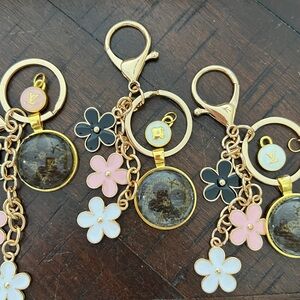 handcrafted Floral Charm Keychains with Gold Accents with LV skittle charm